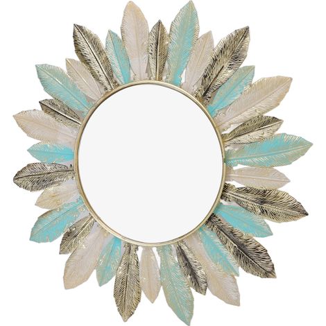 Miroir mural en fer forgé de luxe, plumes 3D pour salon, entrée, salle de bain, décoration murale suspendue (1/5)