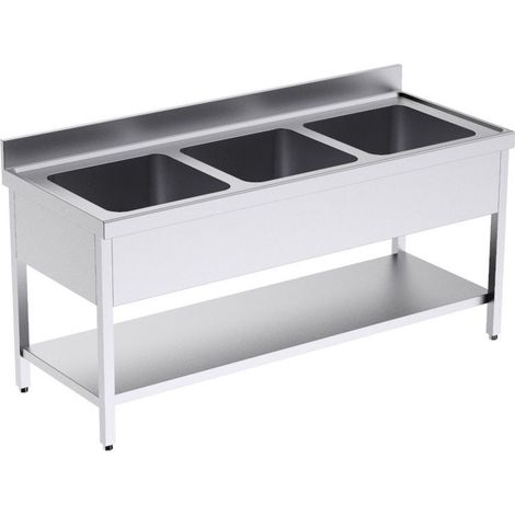 Plonge Inox Professionnelle Triple avec Etagère 1800 x 700 - Distform