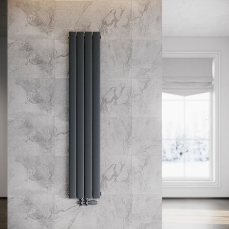 ELEGANT Heizkörper Flach Heizkörper Design Paneelheizkörper wohnzimmer Badheizkörper Vertikal Einlagig Heizkoerper mit Heizventil 1600 x 308 mm Antrazit