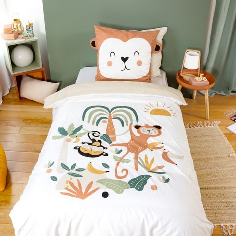 Set biancheria da letto in microfibra reversibile con stampa di scimmie, 140cm