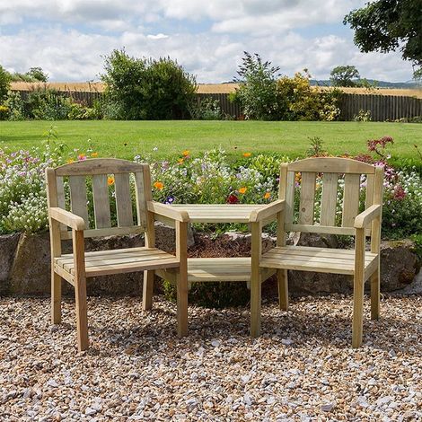 Zest Caroline Wooden Companion Love Seat Garden Double Chair Bench (1/3)