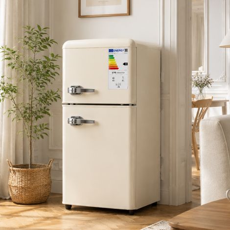 Réfrigérateur deux portes 86L congélateur 30L thermostat 7 niveaux classe énergie E frigo compact cuisine bureau crème (1/5)