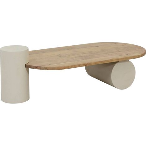 Table basse ovale en bois effet béton et bois d'acacia Dalva