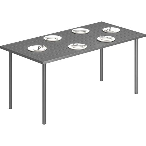 Table de jardin rectangulaire 165 x 80 cm pour 6 personnes, avec plateau à lattes et structure en acier. (1/4)