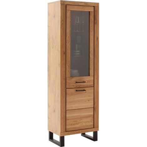 Vitrine 2 portes, ouverture à droite, coloris chêne massif huilé - Longueur 63 × Profondeur 40 × Hauteur 199 cm (1/4)