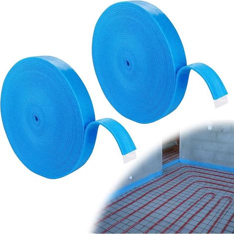 Bandes d'isolation de bord autocollantes pour masse de compensation : 100 mm x 5 mm x 10 m Bandes d'isolation des bords pour chauffage au sol et murs Bleu