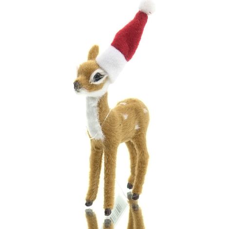 SCHEULEN Weihnachtsdeko Rehkitz Braun mit Weihnachtsmütze 13 cm - Kunststoff (1/4)