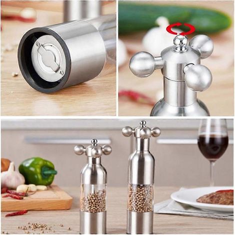 Moulin à sel et à poivre, salière manuelle en acier inoxydable pour robinet, ustensile de cuisine de style occidental avec poignée (1/5)