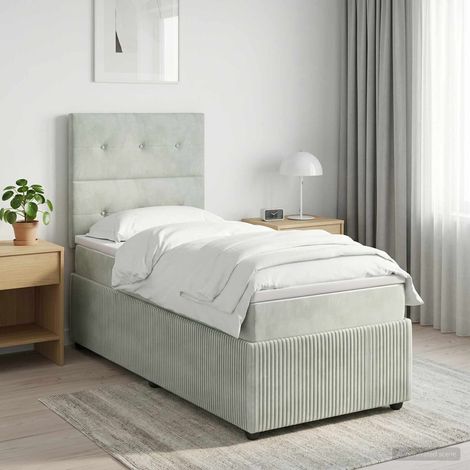 Cama box spring con colchón Gris Claro Individual Terciopelo (1/5)