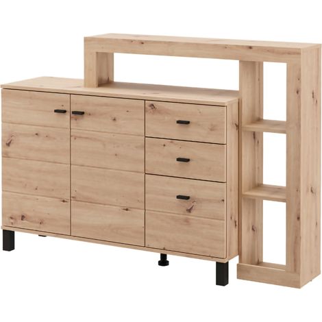 Credenza Valiza, Madia 4 Ripiani, 3 Cassetti, 6 Vani, 145x35x101h cm Marrone Rovere Nodi