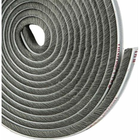 Joint brosse adhésif pour porte coulissante – Isolation thermique et acoustique – Poils denses en fibre textile – Longueur 4,9m, largeur 9mm, épaisseur 5mm – Gris (1/5)
