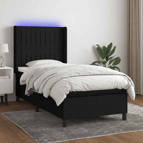Cama box spring colchón y luces LED tela negro 80x200 cm (1/5)