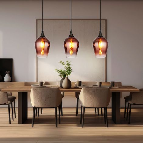 Lampe à suspendre Lampe de table à manger Suspension à 3 flammes Lampe de salon Verre rouge, 3x E27, LxH 83 x 120 cm