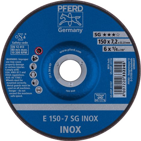 PFERD Schruppscheibe E 150x7,2x22,23 mm Leistungslinie SG INOX für Edelstahl (1/5)