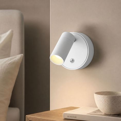 Applique murale LED rechargeable 2000mAh, aimantée sans fil, aluminium blanc, variateur tactile 3 couleurs, rotation 350°, 1 pièce (1/4)