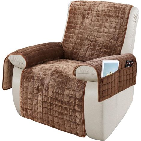 Protector de silla con reposabrazos para sillones reclinables - Protección contra suciedad y arañazos, color beige, 1 plaza (53 x 190 cm) (1/5)