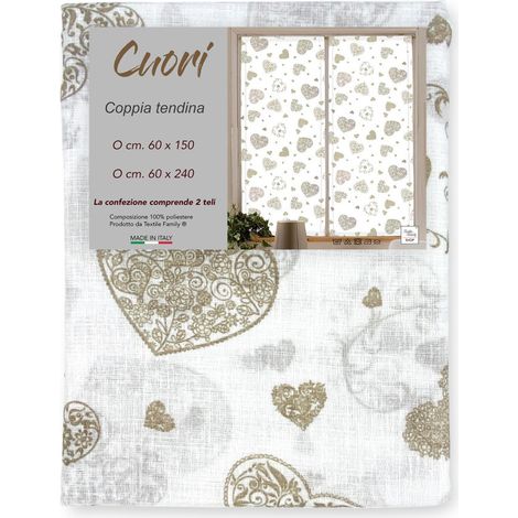 Coppia TENDINA a vetro Cuore Beige larga cm. 60 da Finestra e da Porta COPPIA (2 TELI) CM. 60X150