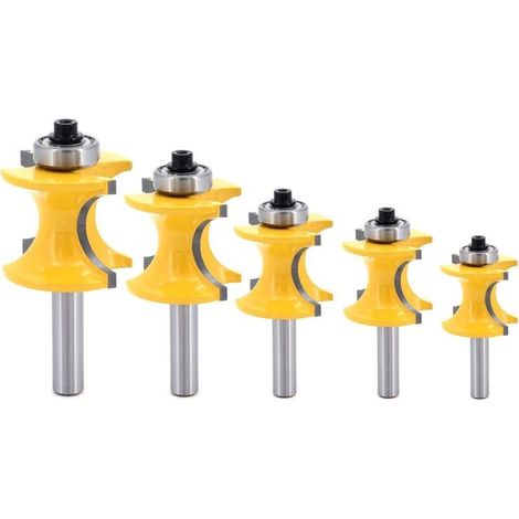 5Pcs 8mm Tige Bullnose avec colonne Perle visage/Moulure Router Bit, Fraise à Bois Coupe Rayon 1/4\" 3/8\" 1/2\" 5/8\" 3/4\", Outile Pour Menuiserie (1/5)