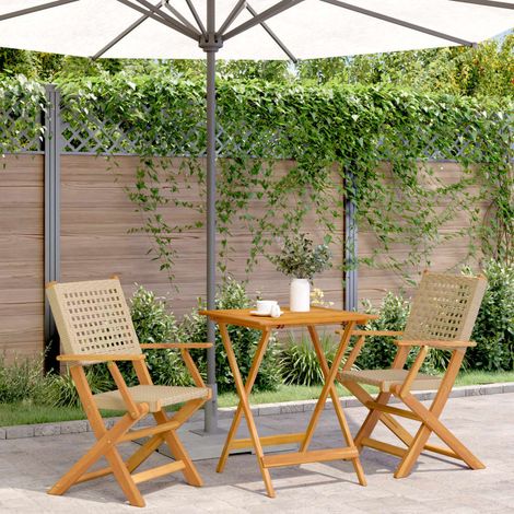 3 Piece Bistro Set Beige Poly Rattan and Solid Wood vidaXL (1/5)