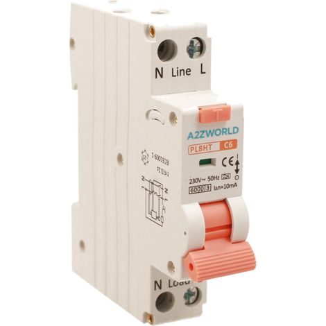 RCBO Interruttore Magnetotermico Differenziale Tipo A Curva C 1P+N 1M 6000A 10mA Per Zone Umide C6A AC 230V IP20 IEC61009-1 PL8HT (1/5)