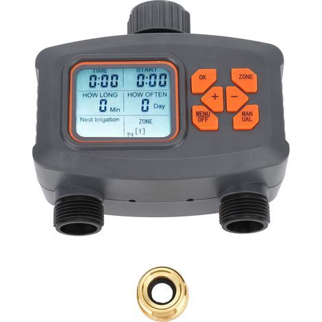 2-outlet hose timer, automatic irrigation controller with G3/4 male to G1/2 female adapter (1/5)