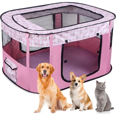 Clôture Pliable pour Animaux - Parc Portable d'Intérieur pour Chiens, Chiots, Chatons, Lapins, Taille XL (Rose) (1/5)