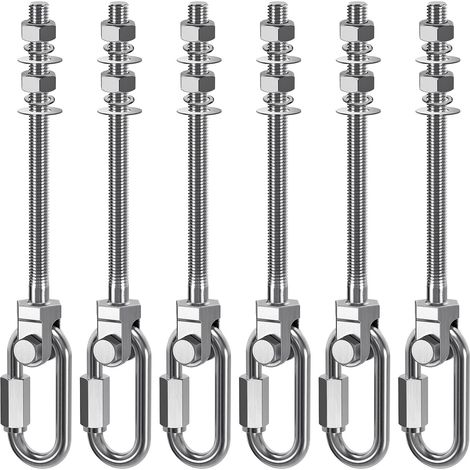 6pcs Crochet de Hamac, M10 x 180mm Accroche de Balançoire Fixation Fauteuil Suspendu Pivot Ensemble Support Fixation Plafond/Poutre pour Corde Yoga/Cerceau Aérien/Sac Frappe/Sac Sable,1500lbs (1/5)