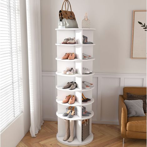Torre porta scarpe girevole 360° 60x60x184 cm in PVC bianco, salvaspazio per ingresso FloraGrace (1/5)
