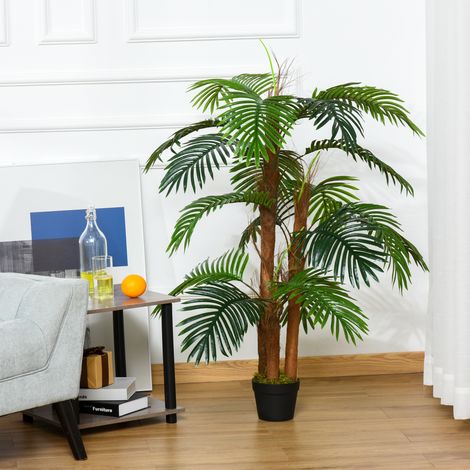 Palmier artificiel premium 1,2 m - Faux arbre réaliste, tige et branches moussues, feuillage naturel, cache-pot inclus
