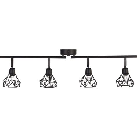Plafonnier avec 4 Lampes Ajustables de Forme Géométrique en Métal Noir Erma