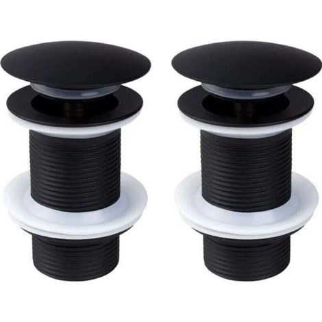 Bonde de Lavabo Noir Sans Trop Plein, 2 pièces Bonde de Lavabo Pop Up Noir Universelle, Bonde de Vidage Sans Trop Plein, Bonde de Vidange Sans Trop Plein, Bonde Pop Up Automatique pour Vasque