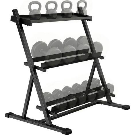 Support à haltères en acier à 3 niveaux, capacité 200 kg, 88 x 66 x 88 cm, noir (1/5)