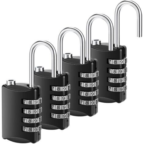 Lot de 4 cadenas à combinaison étanche à 4 chiffres, cadenas long en métal pour extérieur, pour portail, valise, avion (1/5)