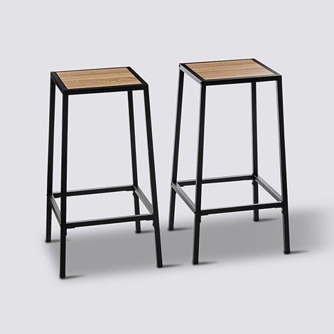 Lot de 2 tabourets de bar, tabouret hauts en bois coloris naturel et fer noir - longueur 32 x Profondeur 32 x Hauteur 71,50 cm -PEGANE- (1/2)