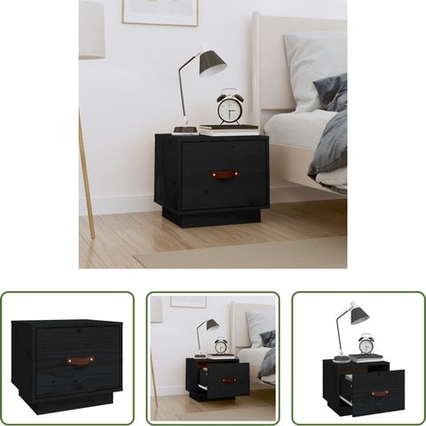 vidaXL Kiefer Nachttisch - Nachttisch Schwarz 40x34x35 cm Massivholz Kiefer (1/5)