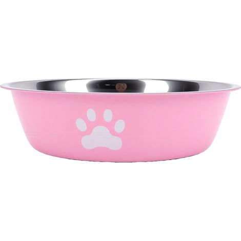 Gamelle pour chien en acier inoxydable avec fond en caoutchouc antidérapant, facile à nettoyer, distributeur d'eau et de nourriture pour animaux de compagnie, 17,5x17,5x5cm, rose (1/5)