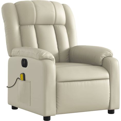 Poltrona relax TV funzione massaggio reclinabile elettrica 6 punti massaggio in PVC crema DEC027151