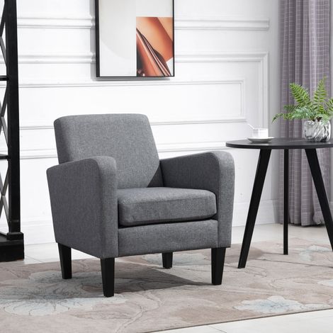 Fauteuil individuel, chaise de relaxation, pieds en bois, revêtement en tissu aspect lin, 66 x 72 x 74 cm, gris clair (1/5)