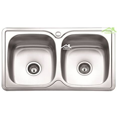 Évier 2 bacs en acier inoxydable ROSA avec bonde et siphon 86x50 cm (1/4)