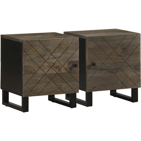 Mesitas de noche 2 uds madera maciza de mango negro 40x33x46 cm vidaXL (1/5)