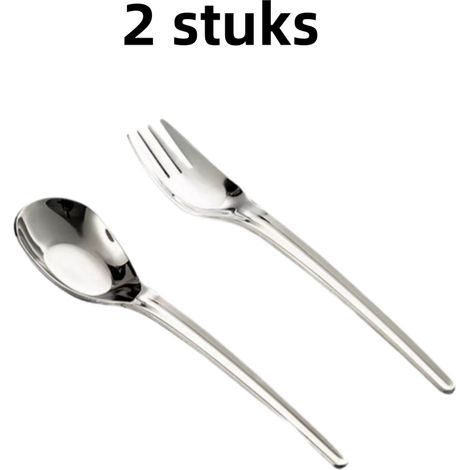 Ensemble de 2 pièces - Cuillère - Fourchette - Louche à soupe - Acier inoxydable - Convient à un usage domestique - Argenté (1/5)