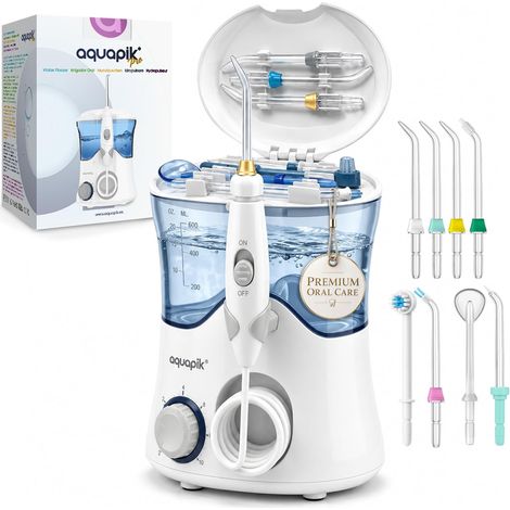 Hydropulseur Aquapik Pro 600 ml 10 Niveaux 8 Buses Water Flosser, Jet Blanc (1/5)