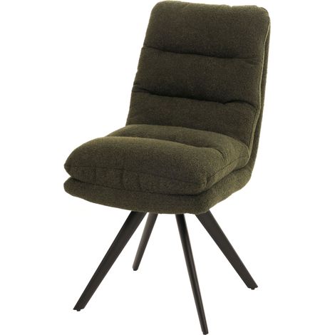 Sedia da pranzo HHG-481, da cucina, seduta girevole posizionamento automatico tessuto bouclé MVG, verde