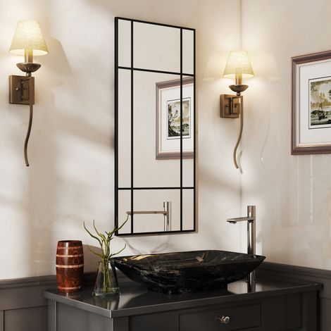 Miroir mural style fenêtre, fixation verticale et horizontale, 110 x 50 cm, noir (1/5)
