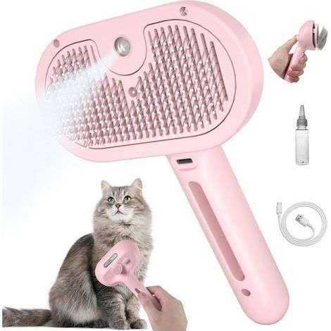 Brosse pour Chat - AUTREMENT - Brosse Vapeur Rechargeable - Poils Longs et Courts - Couleur Rose - Spray (1/5)