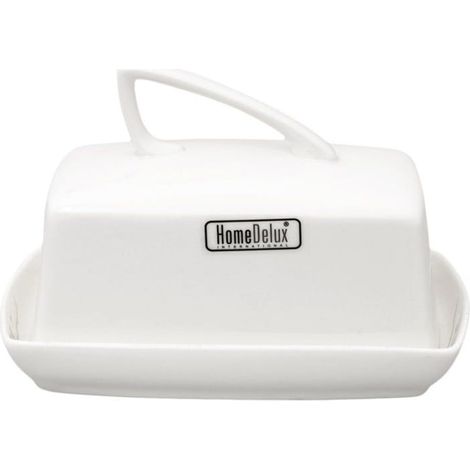 Butterdose, Quartporzellan, HomeDelux, großer Griff, weiß, hoher Butterwetzstein (1/3)
