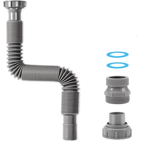 Tuyau de vidange flexible de 3,8 cm, tuyau de vidange extensible et flexible pour évier, siphon en P avec adaptateur, convient pour cuisines, salles de bains, extérieurs et camping-cars (58 (1/5)