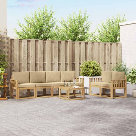 vidaXL Outdoor-Sofagarnitur mit Kissen 7 pcs Weiß und Beige (1/5)