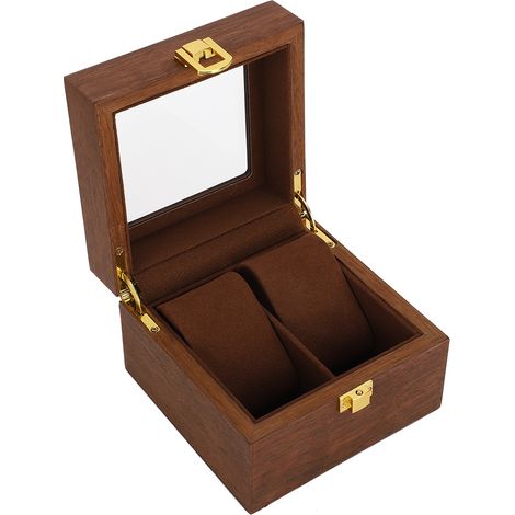 Boîte à montres en bois à 2 emplacements, style coquille, couleur noyer noir (1/5)