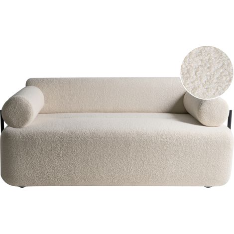 Sofá de 2 plazas con reposabrazos redondos moderno elementos en negro bouclé blanco crema Elva